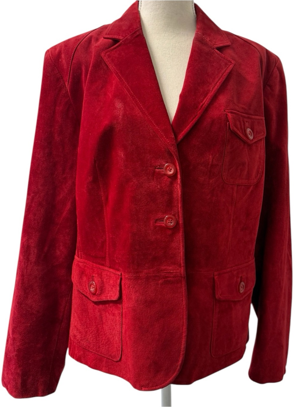 Vintage Preston & York Red Suede Leather Blazer Jacket XL Cherry Red